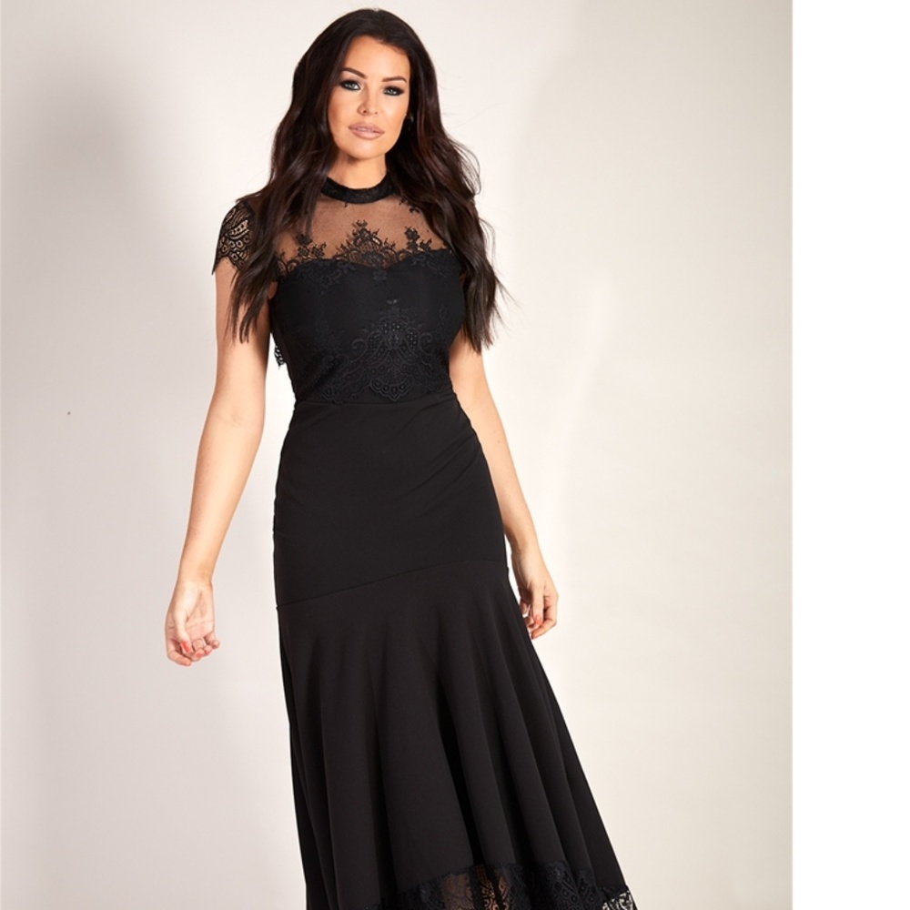Gizelle black eyelash panel dress with frill lace
